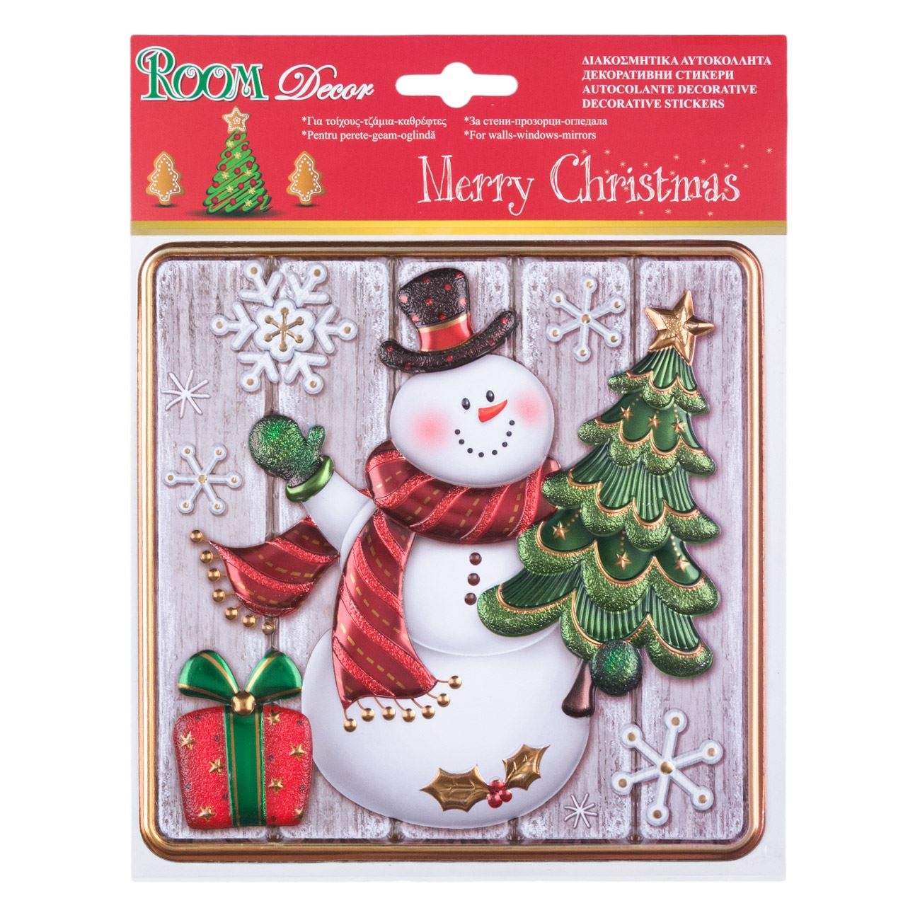 Autocolant decorativ 3D de Crăciun - Om de zapada cu brad Autocolant decorativ 3D de Crăciun - Om de zapada cu brad