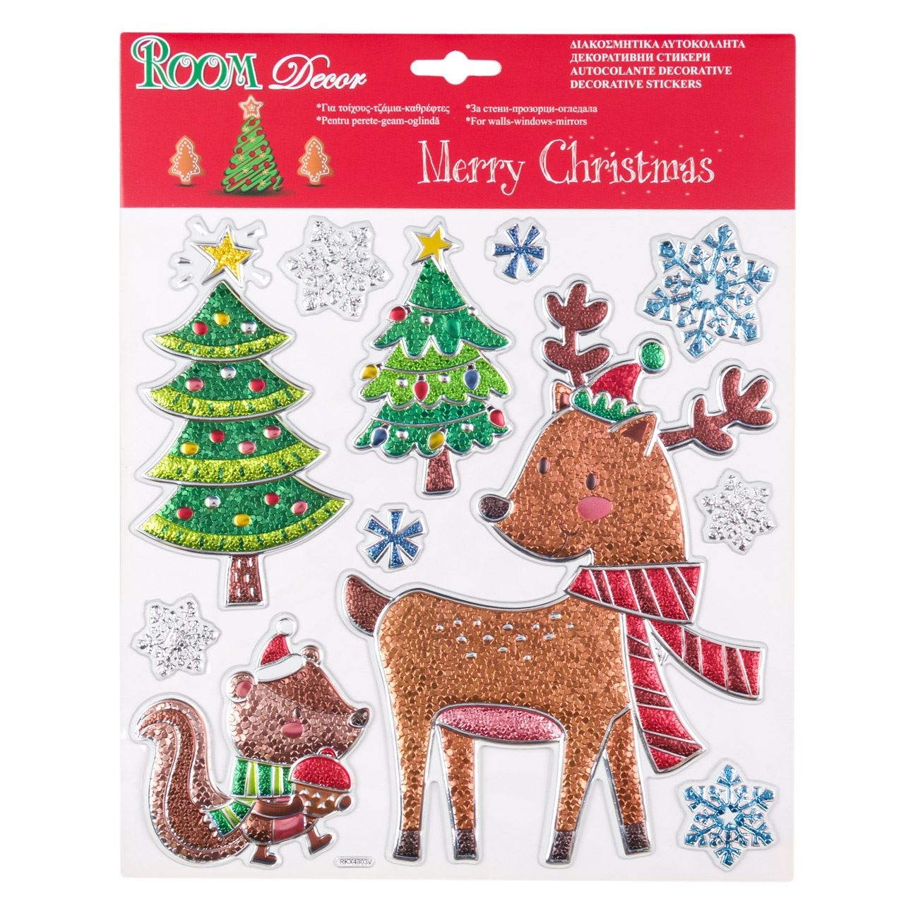 Autocolant decorativ 3D de Crăciun - Ren si veverita Autocolant decorativ 3D de Crăciun - Ren si veverita