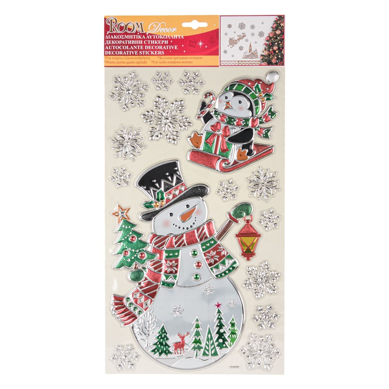 Autocolant decorativ 3D de Crăciun - Om de zapada, pinguin, fulgi Autocolant decorativ 3D de Crăciun - Om de zapada, pinguin, fulgi