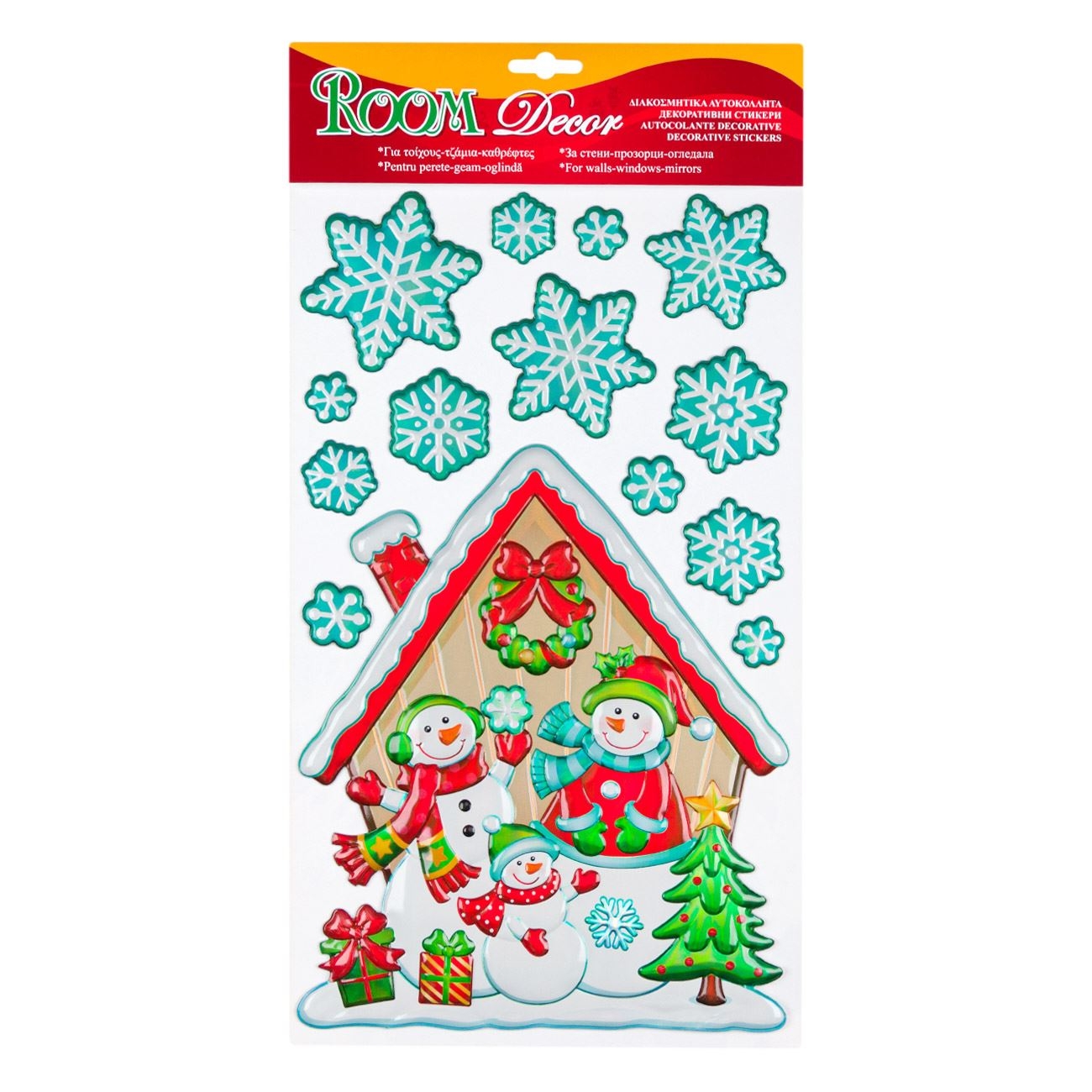 Autocolant decorativ 3D de Crăciun - Oameni de zapada, fulgi Autocolant decorativ 3D de Crăciun - Oameni de zapada, fulgi