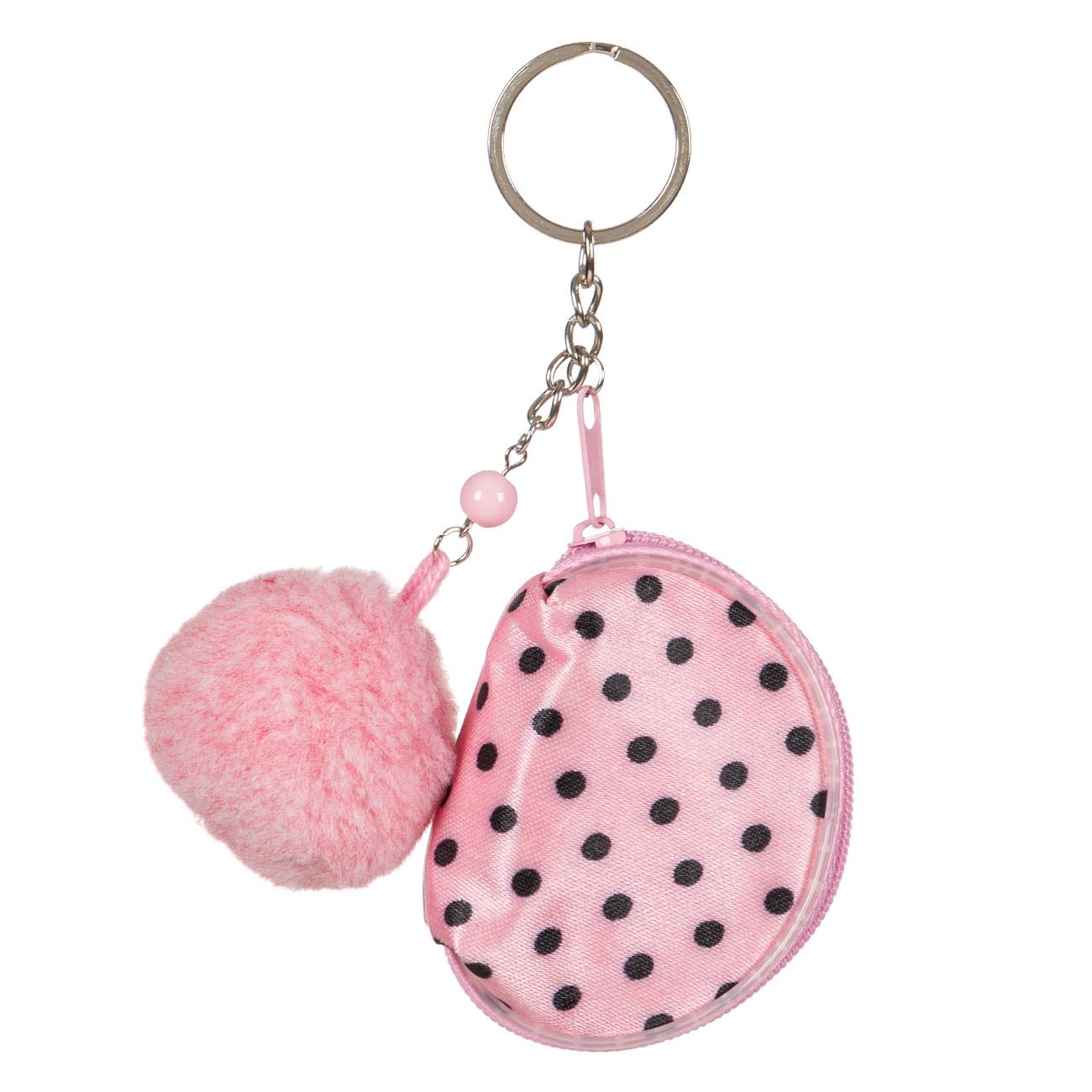 Breloc pufos - Mini portofel roz cu pompom Breloc pufos - Mini portofel roz cu pompom