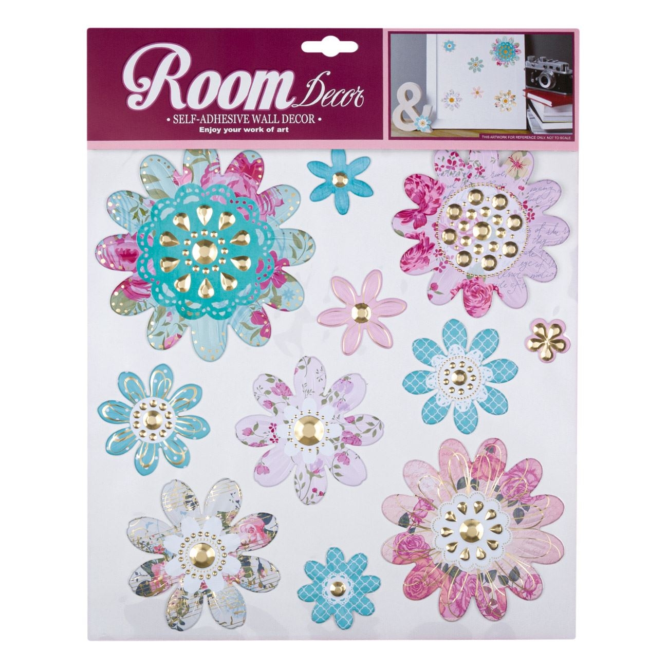 Autocolante 3D de perete Flori multicolore Vintage 31,2x30,5 cm Autocolante 3D de perete Flori multicolore Vintage 31,2x30,5 cm