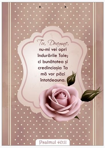 Poster cu verset A4 -Verset:  "Tu, Doamne, nu-mi vei opri îndurările Tale; ci bunătatea şi credincioşia Ta mă vor păzi întotdeauna." Psalmul 40:11  [204]