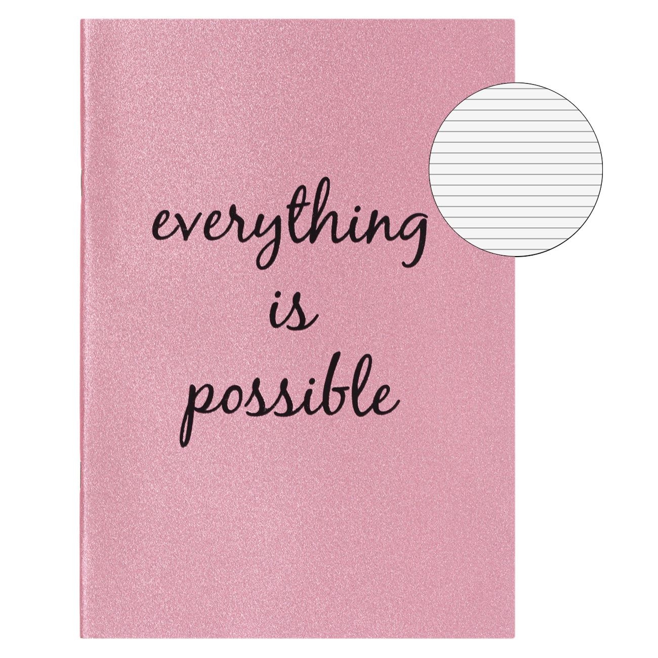 Caiet B5 cu glitter roz, cu mesaj: „Everything is possible” Caiet B5 cu glitter roz, cu mesaj: „Everything is possible”