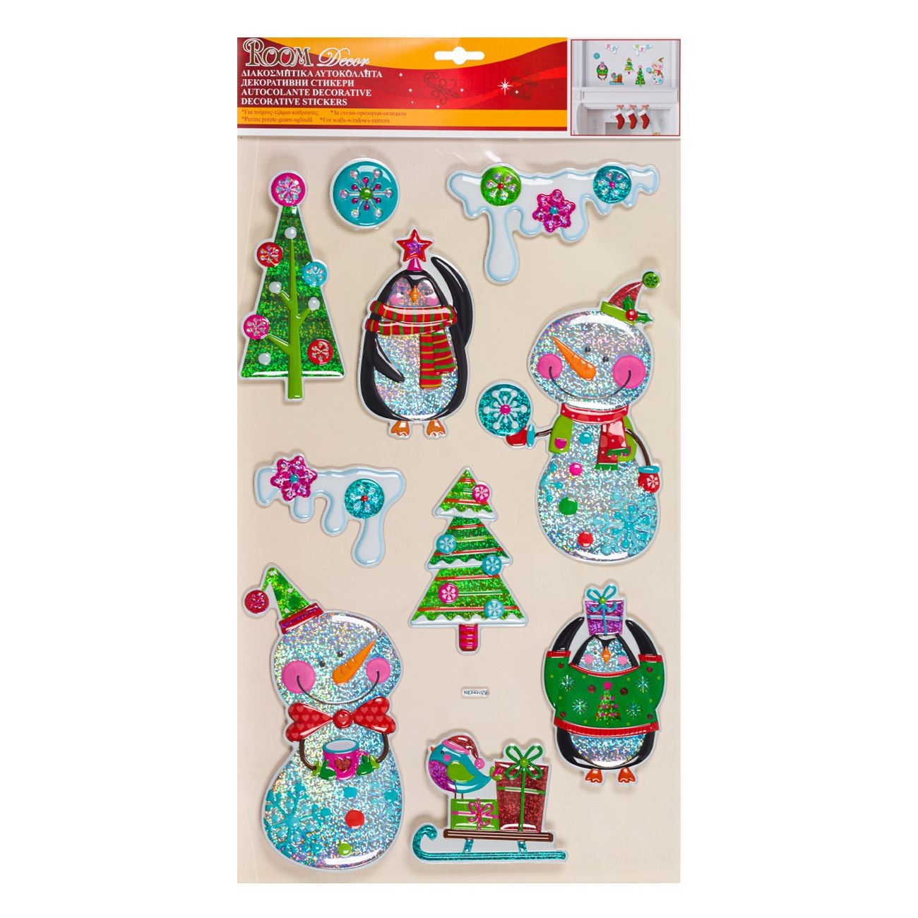 Autocolant decorativ 3D de Crăciun - Oameni de zapada, pinguini, brazi Autocolant decorativ 3D de Crăciun - Oameni de zapada, pinguini, brazi