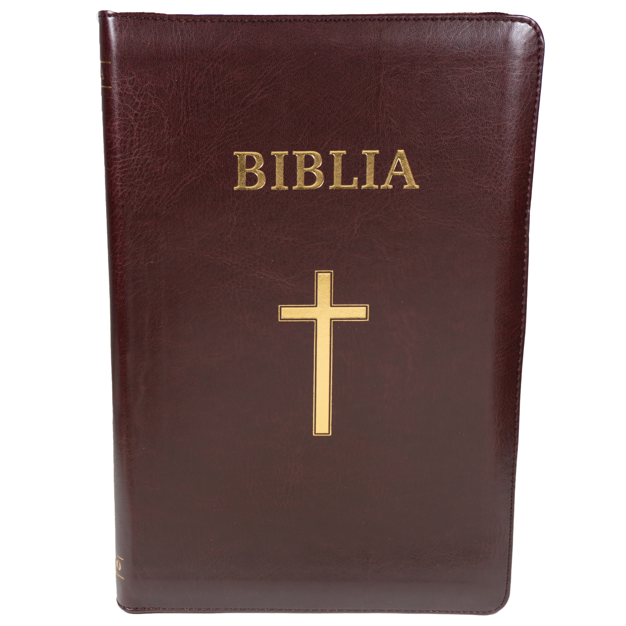 Biblie mare, piele ecologica, maro, fermoar, index, margini aurii, cu cruce,cuv. Isus cu rosu [SI 076 ZTI] - Ediție centenară