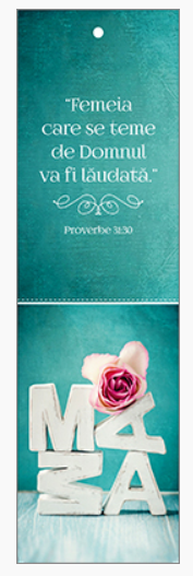 Semn de carte cu panglica alba - Verset :  "Femeia care se teme de Domnul va fi lăudată." Proverbe 31:30 [17]