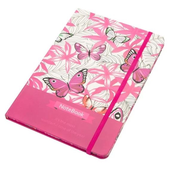 Carnet A5, roz, fluturi, elastic roz Carnet A5, roz, fluturi, elastic roz