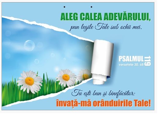 Poster cu verset A4 - Versete:  "Aleg calea adevărului, pun legile Tale sub ochii mei. Tu eşti bun şi binefăcător: învaţă-mă orânduirile Tale!" Psalmul 119:30,68     [230]