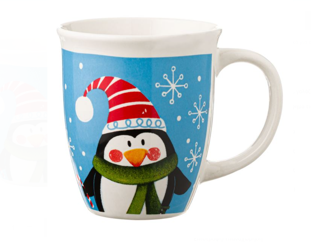 Cană cu motive de Crăciun - Albastru ceramica cu pinguin 390 ml Cană cu motive de Crăciun - Albastru ceramica cu pinguin 390 ml