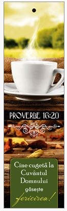 Semn de carte cu panglica verde deschis  -  Verset:  "Cine cugetă la Cuvântul Domnului găseşte fericirea!" Proverbe 16:20 [96]
