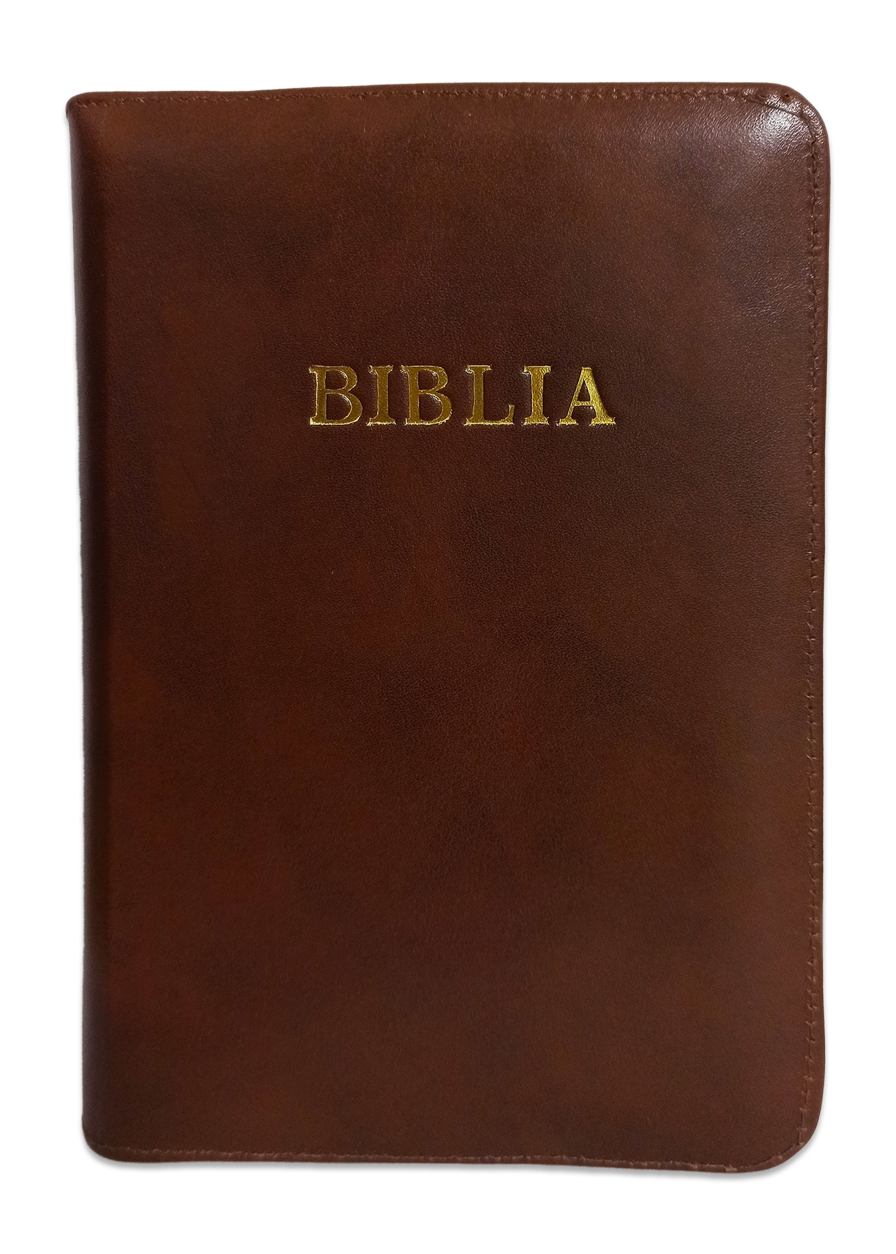 Biblia din piele, marime medie, culoare maro, fermoar,margini albe, cuv. lui Isus cu rosu [053]