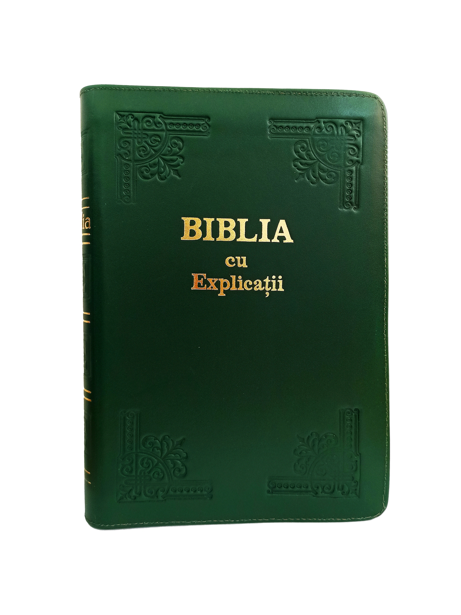 Biblia handmade, cu concordanta si explicatii, marime mare, piele, culoare verde iarba, fermoar, index, margini aurii, cuv. lui Isus cu rosu [CO 77 HMI]