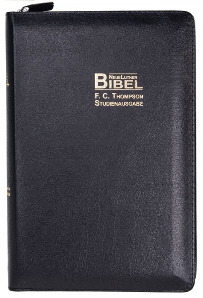 Biblia Germana, editia Neue Luther Bibel - F.C.Thompson Studienausgabe, piele ecologica, neagra, fermoar, index
