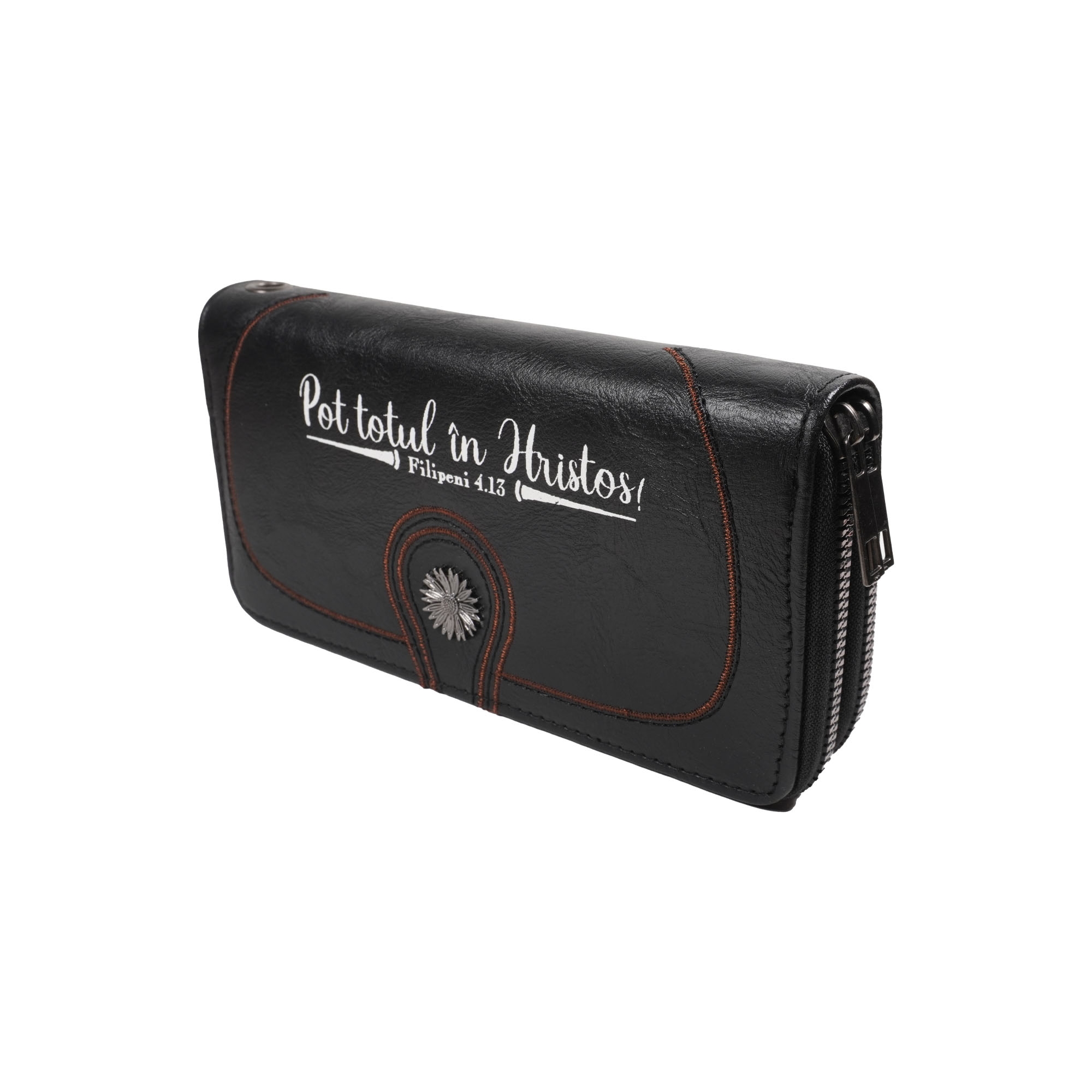 Portofel damă, 2 fermoare, negru, cu imprimeu "Pot totul in Hristos!" Portofel damă, 2 fermoare, negru, cu imprimeu "Pot totul in Hristos!"
