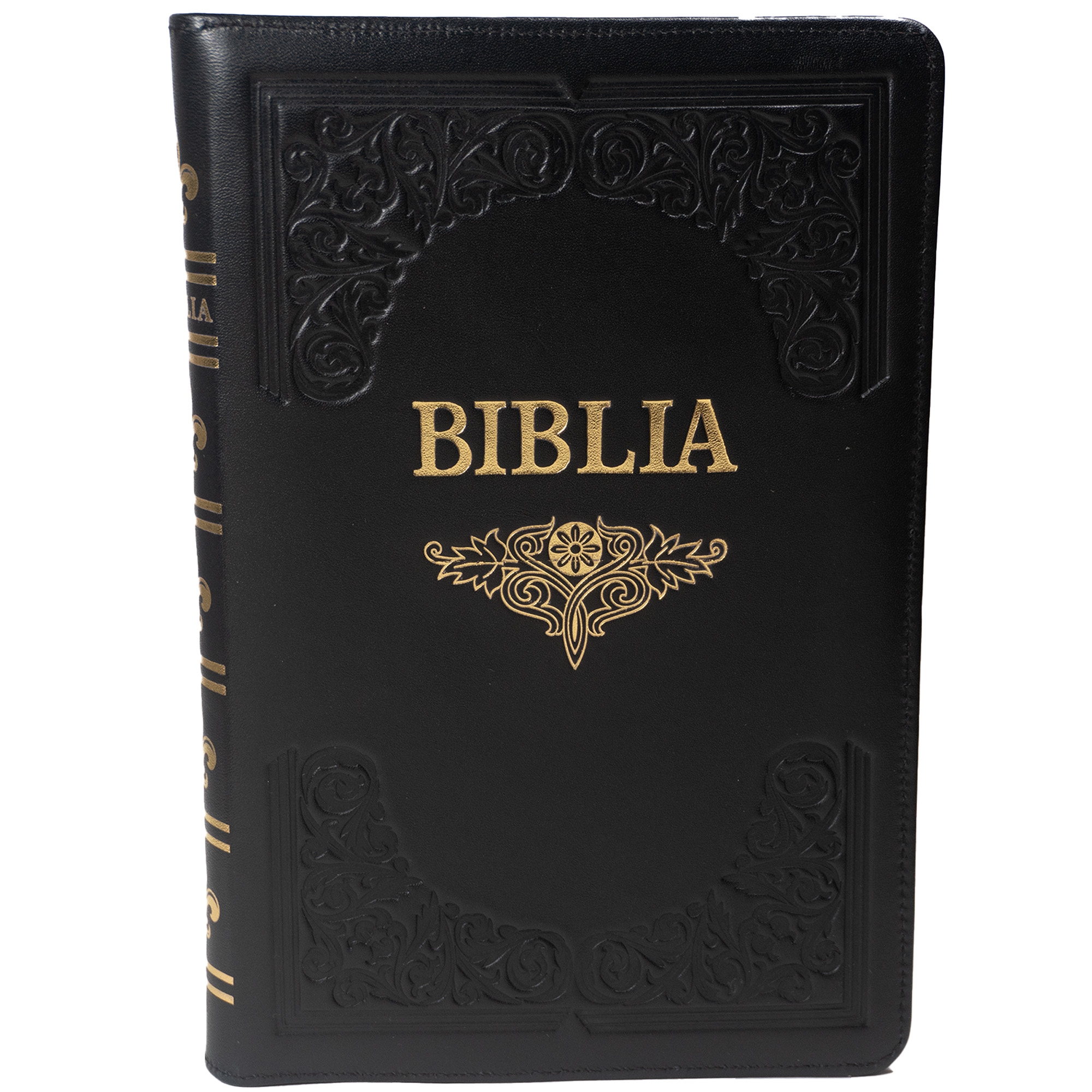 Biblie mare, piele, handmade, negru, index, margini aurii,  cuv. Isus cu rosu [SI 076 HM]