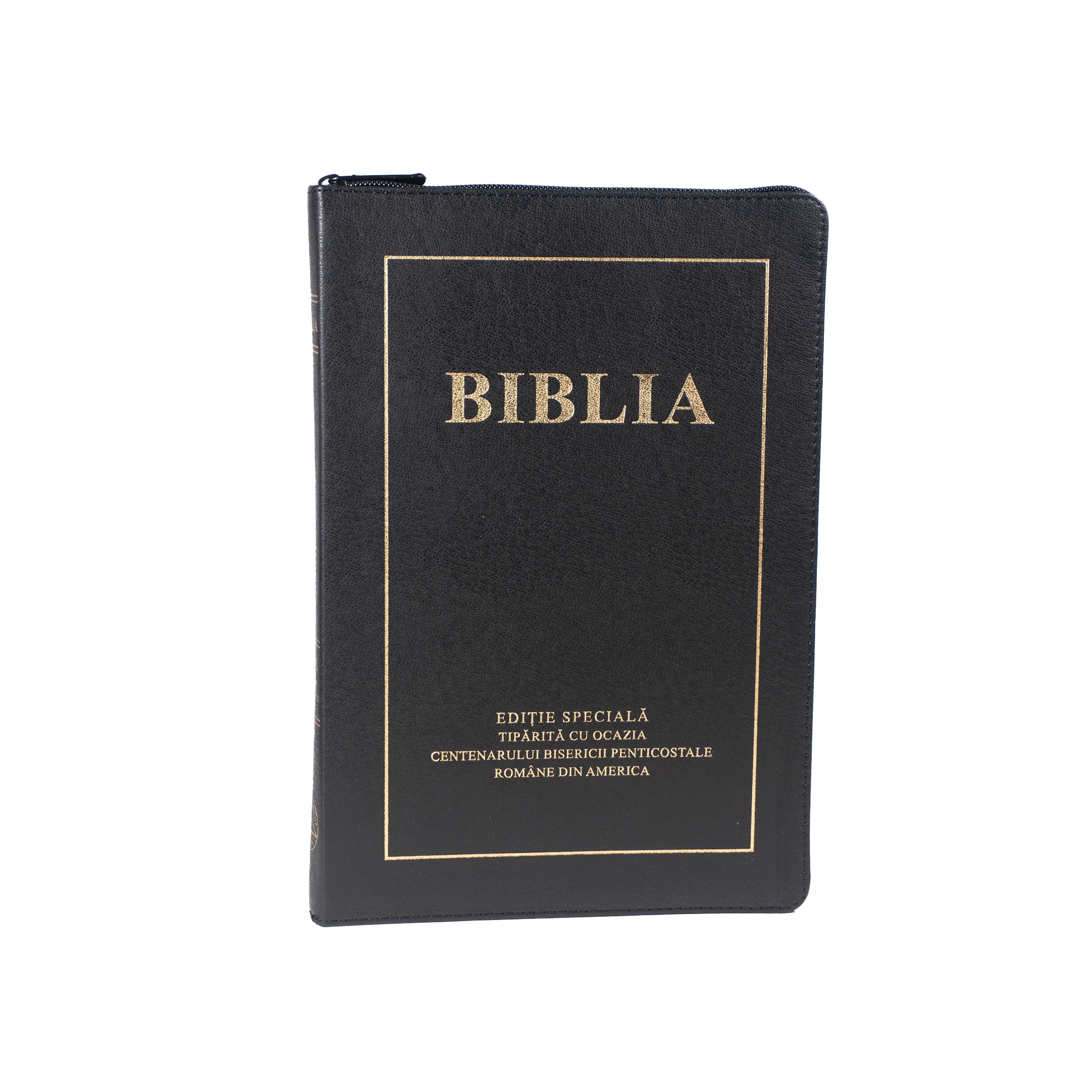 Biblia foarte mare, piele, scris foarte mare, neagra, aurita, fermoar, index, concordanta, trad. Cornilescu, ediție specială Centenar Bis. Penticostală SUA  [CO 087 ZTI]