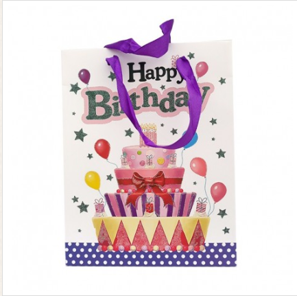 Punga medie pentru cadouri - Motiv Happy Birthday ( mov ) Punga medie pentru cadouri - Motiv Happy Birthday ( mov )