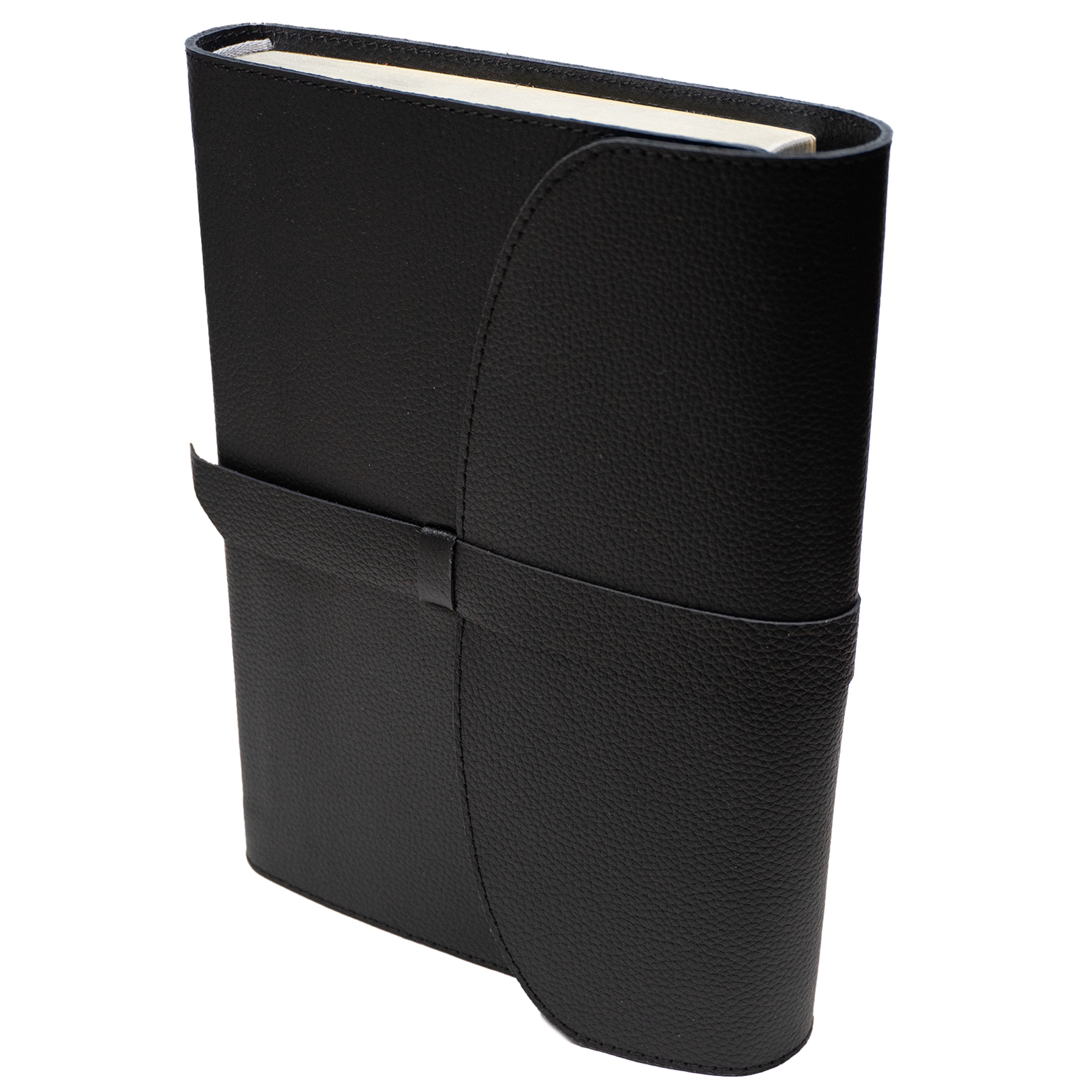 Biblie mare, piele, neagră, clapetă și baretă, index, margini argintii, cuv. Isus cu rosu  [SI 073 BAR ]