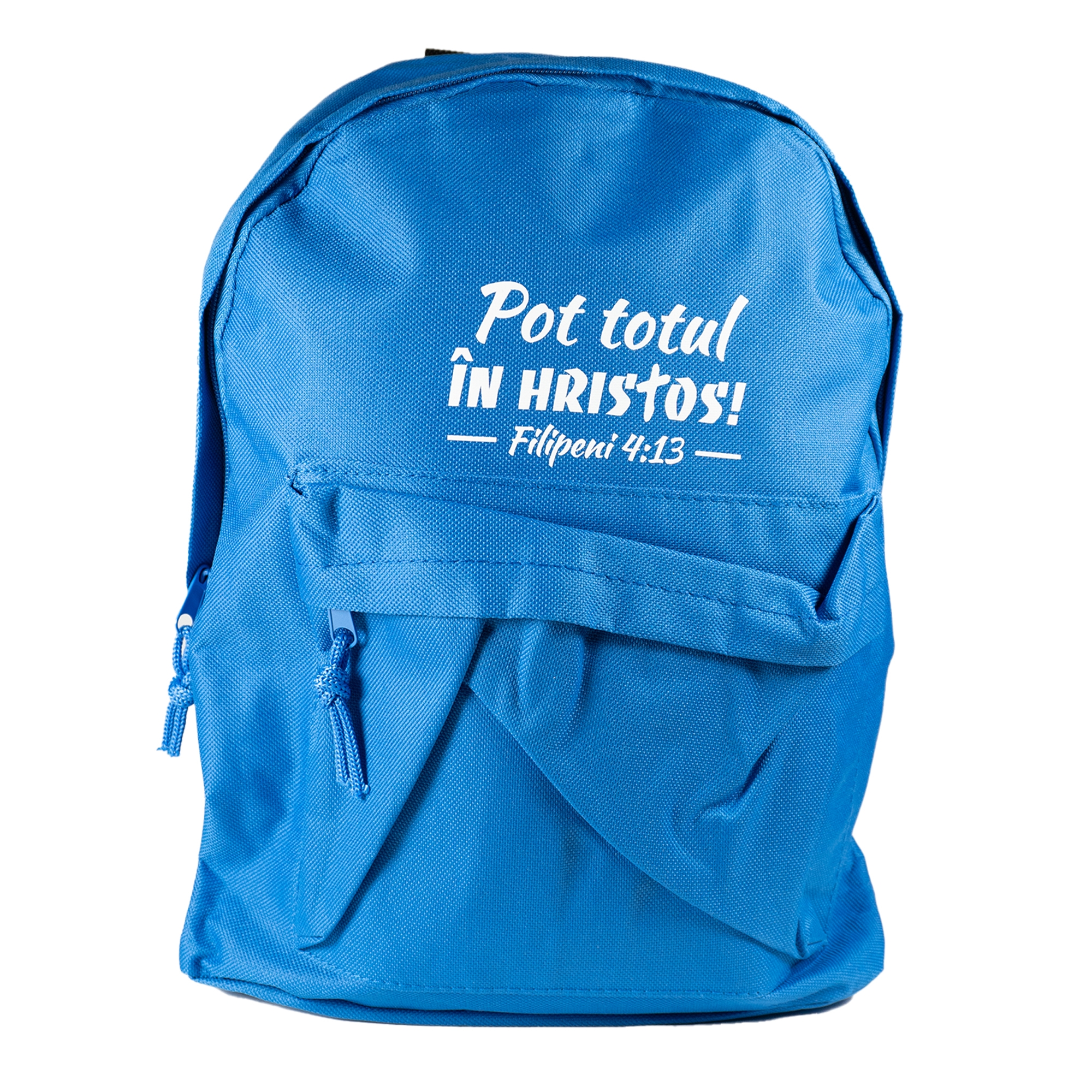 Ghiozdan - albastru "Pot totul în Hristos!" (Filipeni 4:13) Ghiozdan - albastru "Pot totul în Hristos!" (Filipeni 4:13)