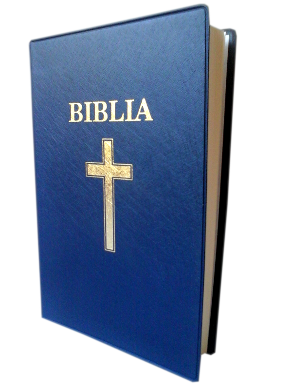 Biblie marime medie, coperta flexibila, albastra, cu cruce [SI 053]
