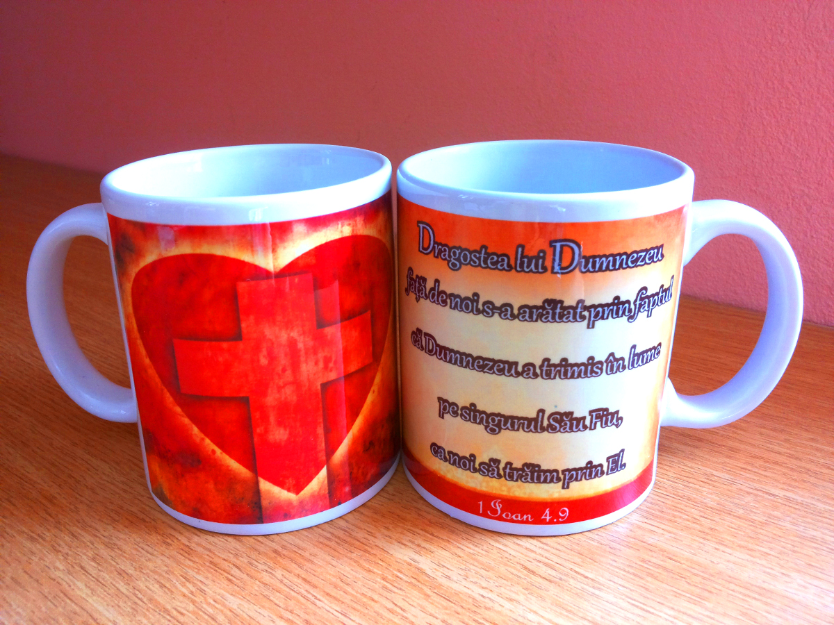 Cana din ceramica cu verset biblic - Dragostea lui Dumnezeu Cana din ceramica cu verset biblic - Dragostea lui Dumnezeu