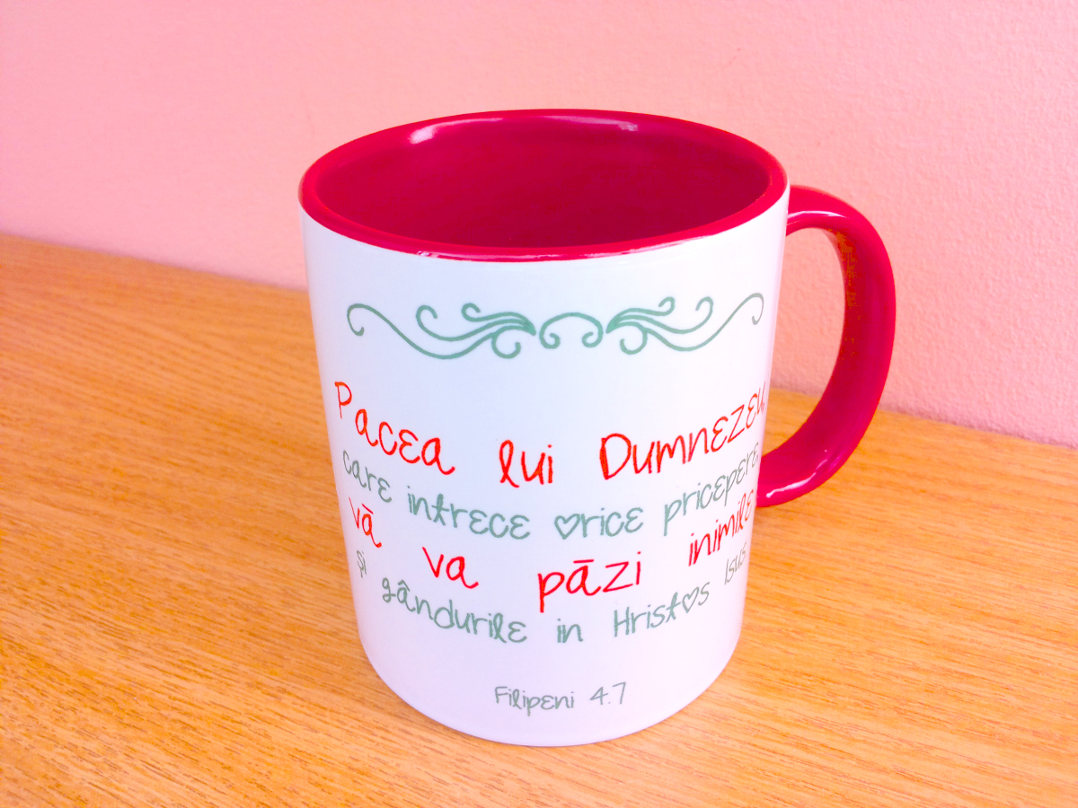 Cana cu interior rosu si verset biblic - Pacea lui Dumnezeu Cana cu interior rosu si verset biblic - Pacea lui Dumnezeu