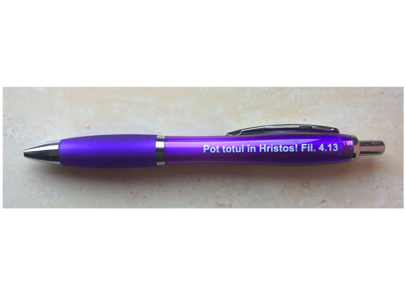 Pix cu mesaj crestin - Pot totul in Hristos - elemente metal - mov Pix cu mesaj crestin - Pot totul in Hristos - elemente metal - mov