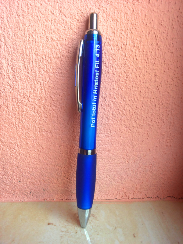 Pix cu mesaj crestin - Pot totul in Hristos - albastru Pix cu mesaj crestin - Pot totul in Hristos - albastru