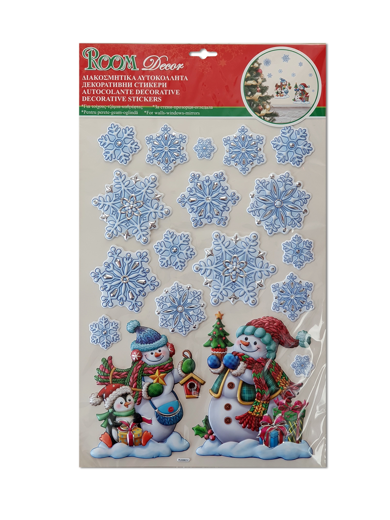 Autocolant decorativ 3D de Crăciun - Om de zapada, pinguin, fulgi Autocolant decorativ 3D de Crăciun - Om de zapada, pinguin, fulgi