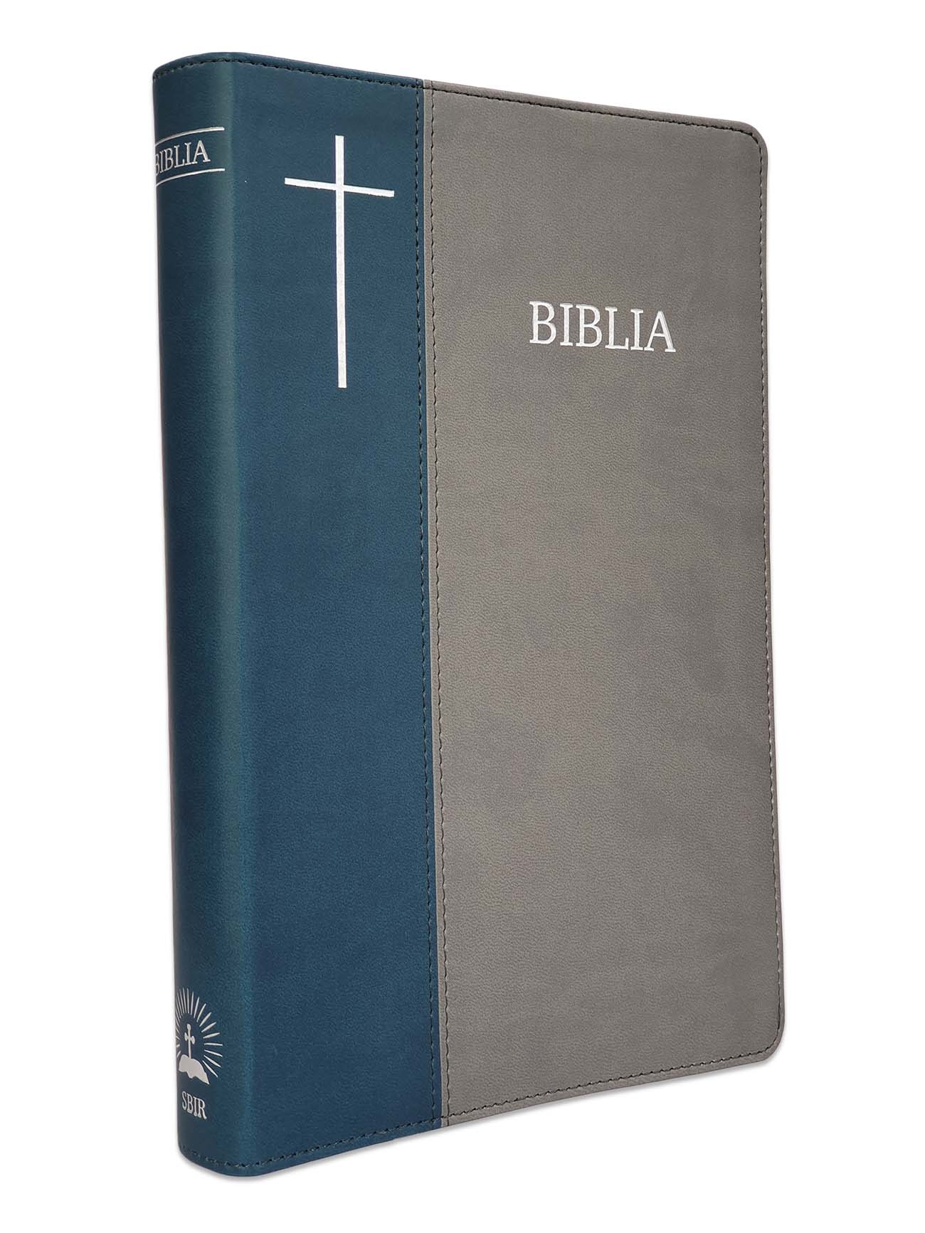 Biblia de lux, mare, coperta imitatie piele, verde | gri, index, margini argintate, cuv. lui Isus cu rosu [SI 073 IP]