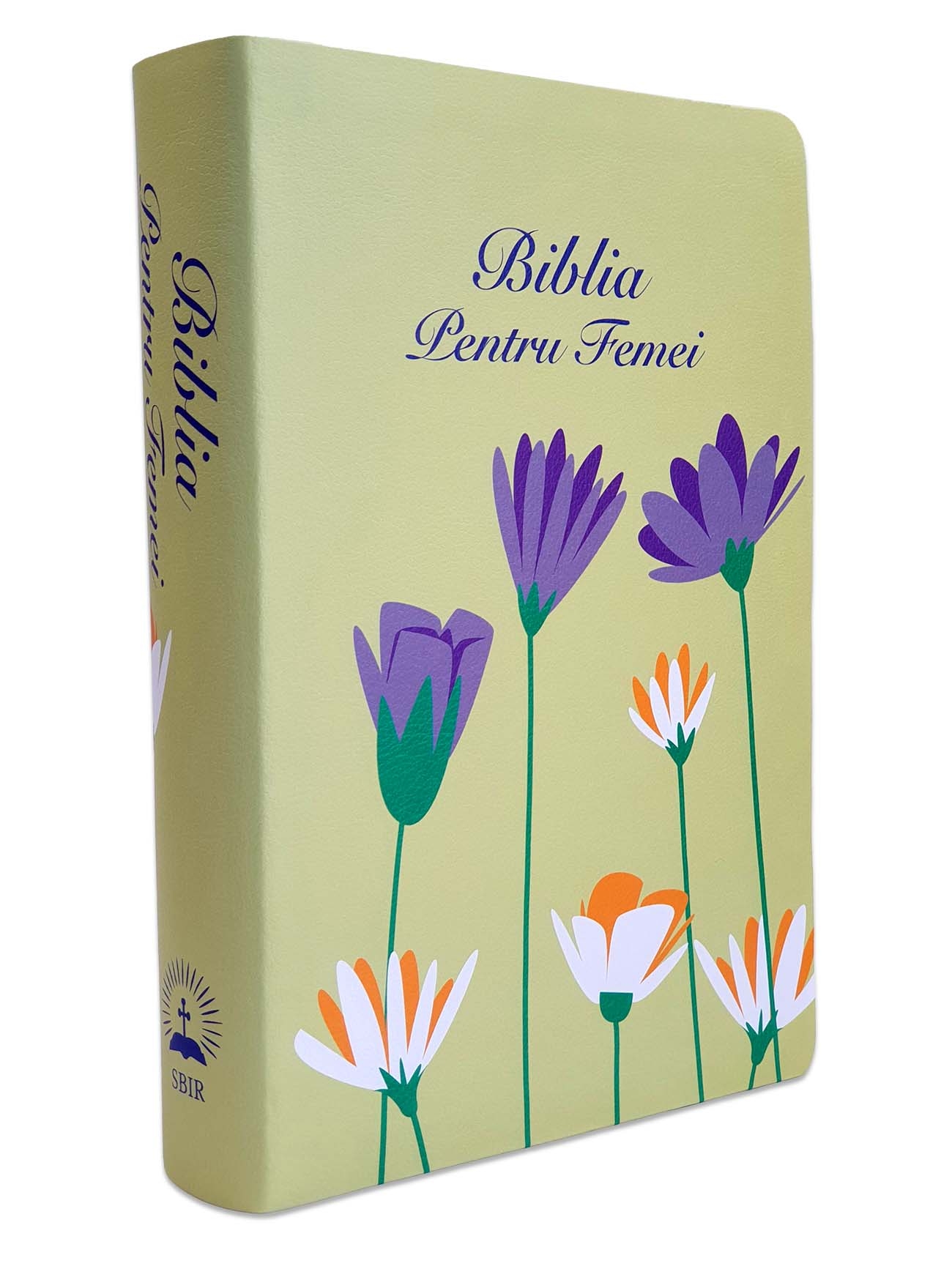 Biblia de studiu pentru femei, marime mare, culoare verde deschis, model floral, margini argintii, cuv. lui Isus cu rosu