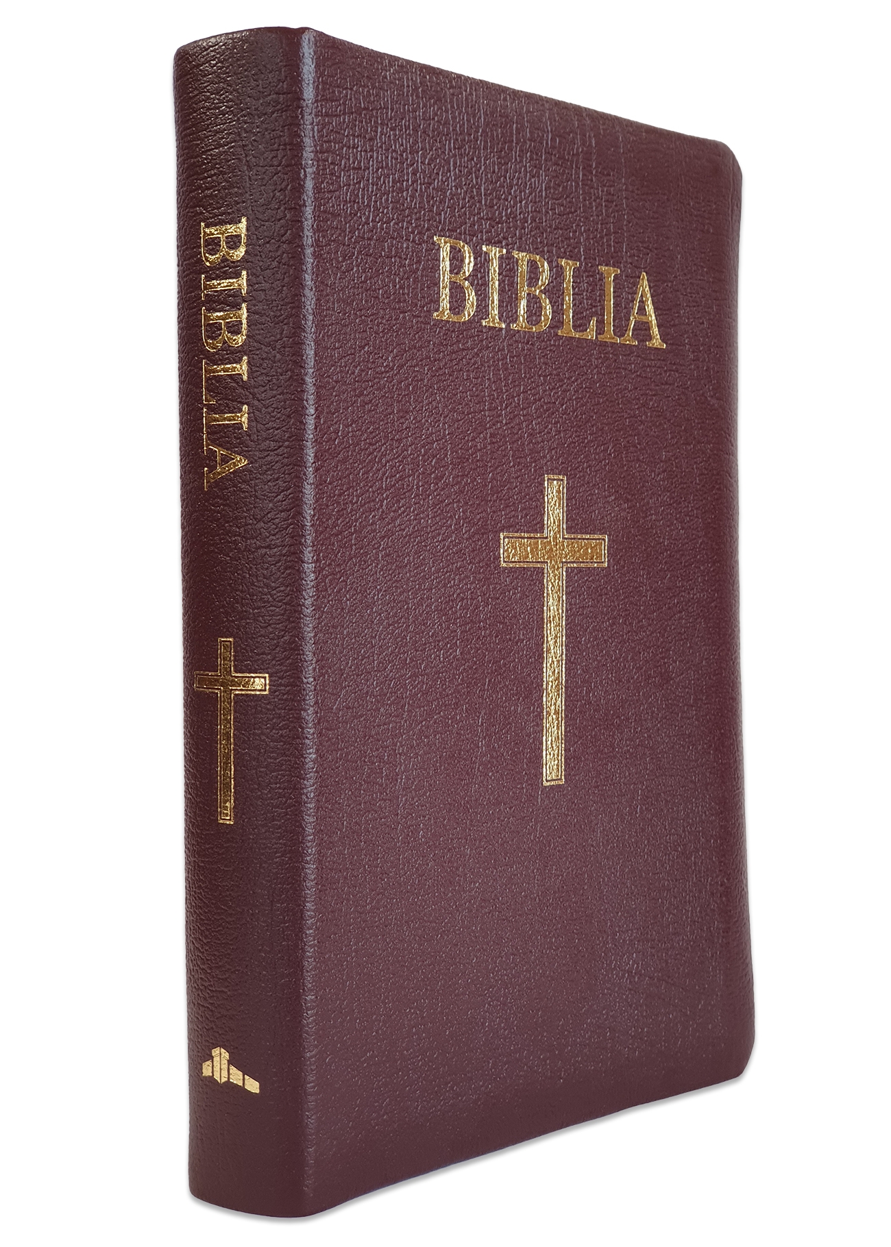 Biblia marime medie, din piele, visinie, index, cu cruce, aurita [063 PI]
