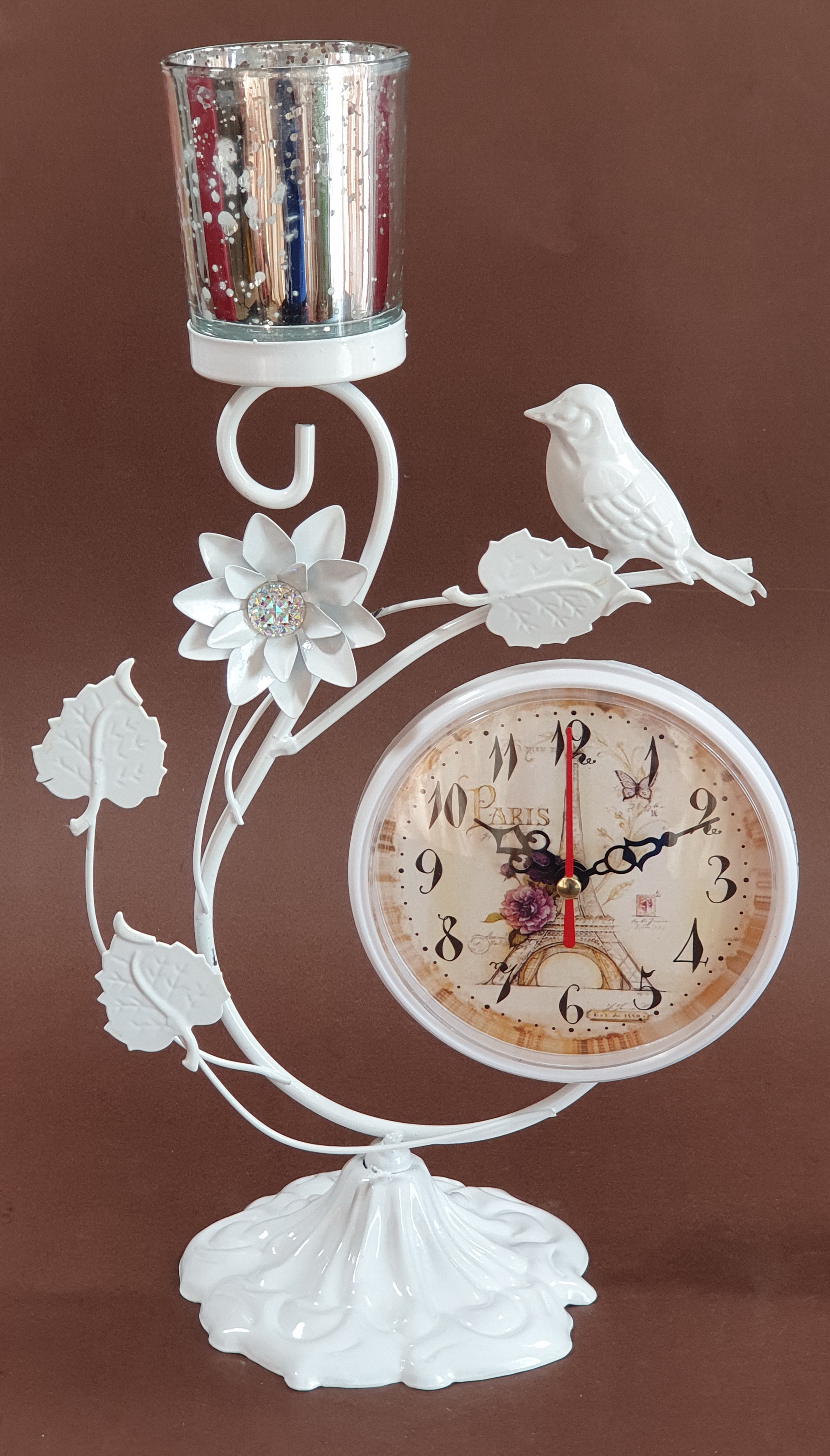 Ceas cu suport de lumanare - Pasare -alb Ceas cu suport de lumanare - Pasare -alb