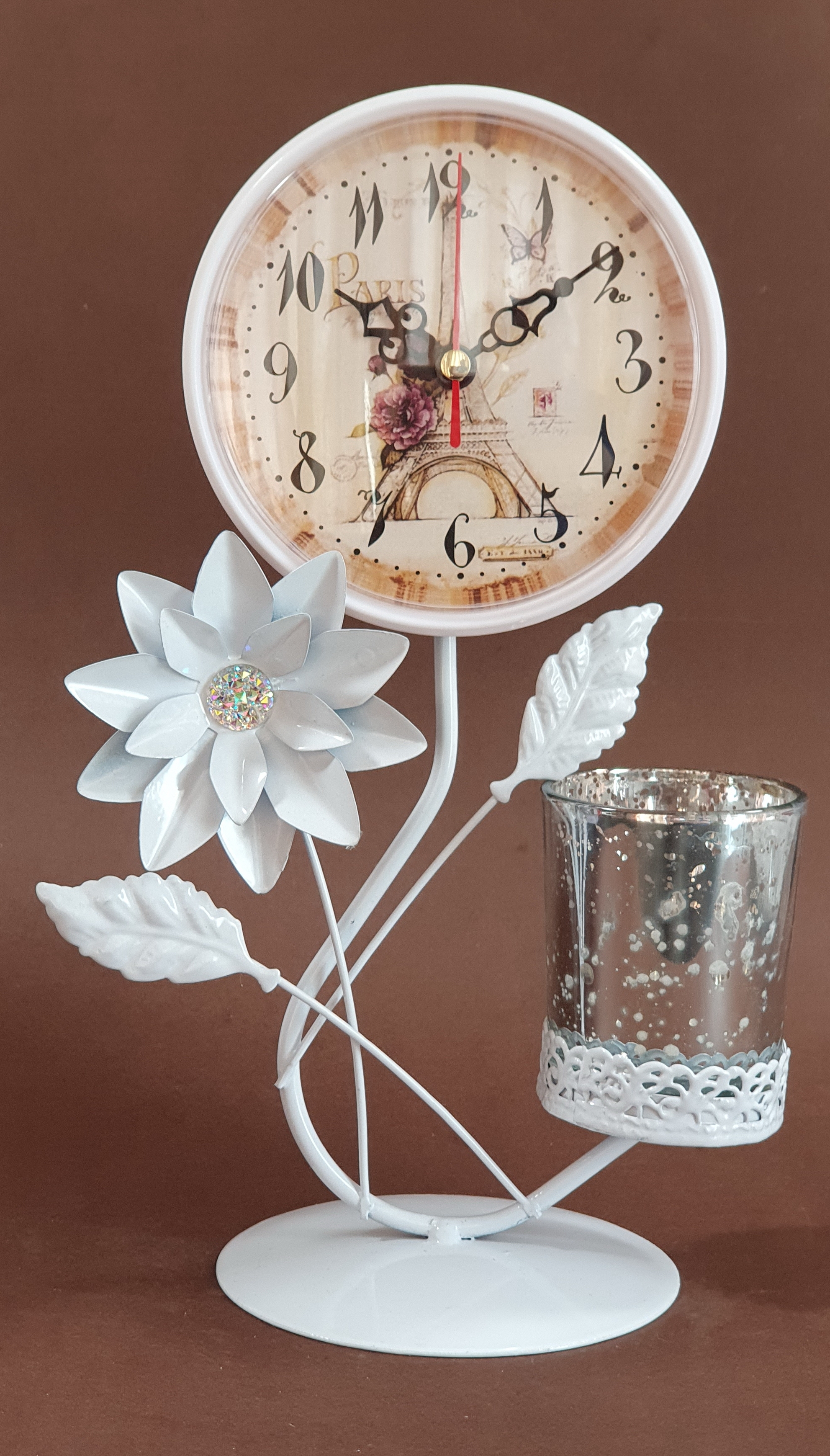 Ceas cu suport de lumanare - Floare - alb Ceas cu suport de lumanare - Floare - alb