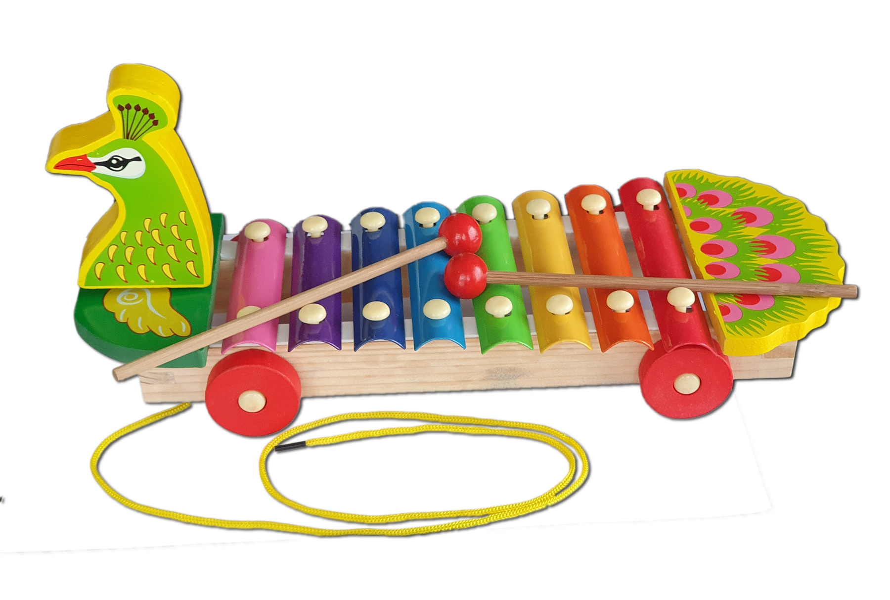 Xilofon cu 2 bete, 8 note, forma de paun Xilofon cu 2 bete, 8 note, forma de paun