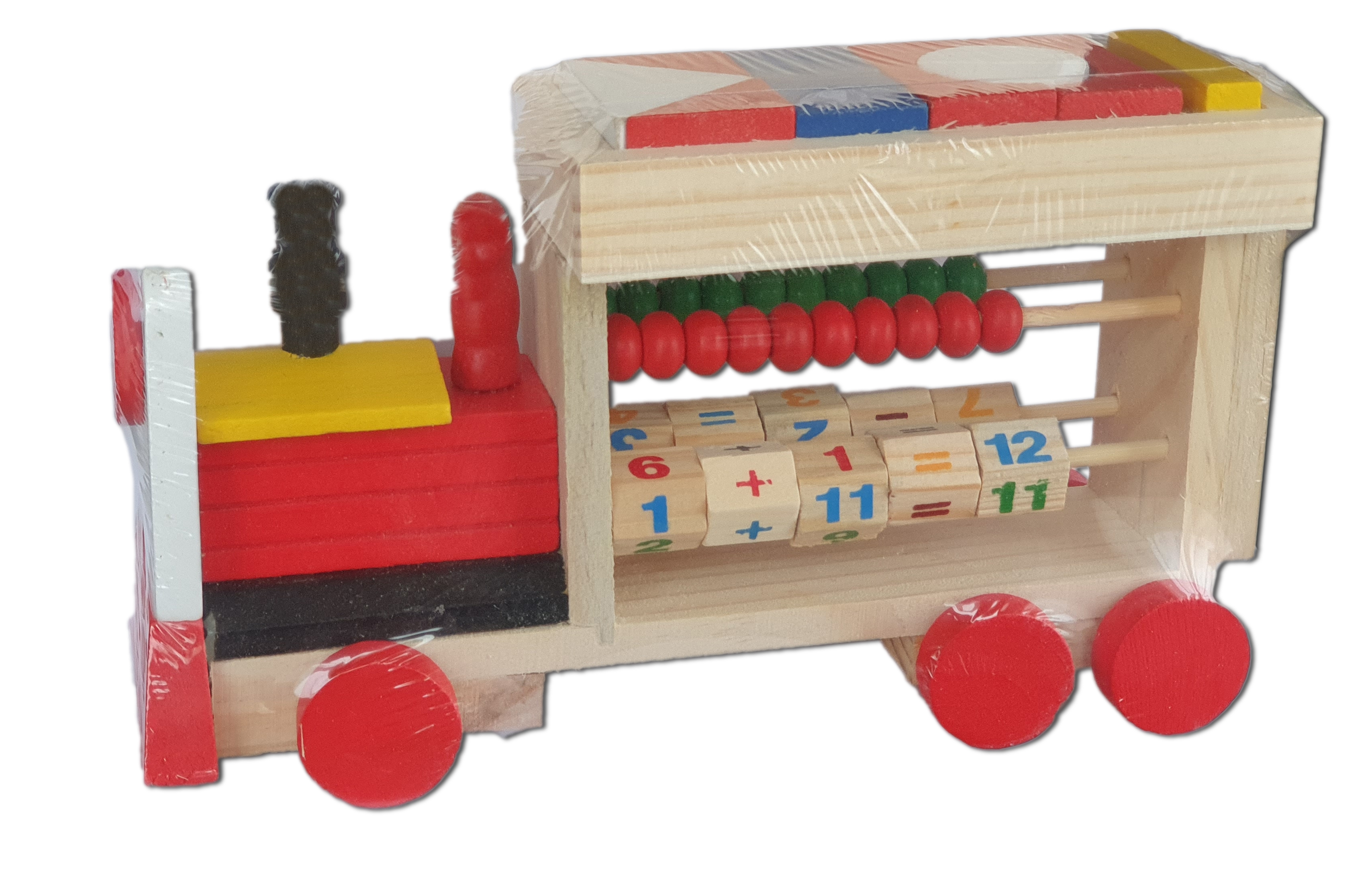 Jucarie din lemn - Locomotiva cu socotitoare si forme geometrice Jucarie din lemn - Locomotiva cu socotitoare si forme geometrice