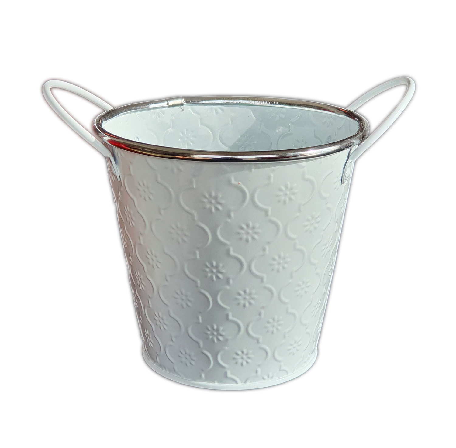 Masca pentru ghiveci din metal alb, (12,5x14 cm) Masca pentru ghiveci din metal alb, (12,5x14 cm)