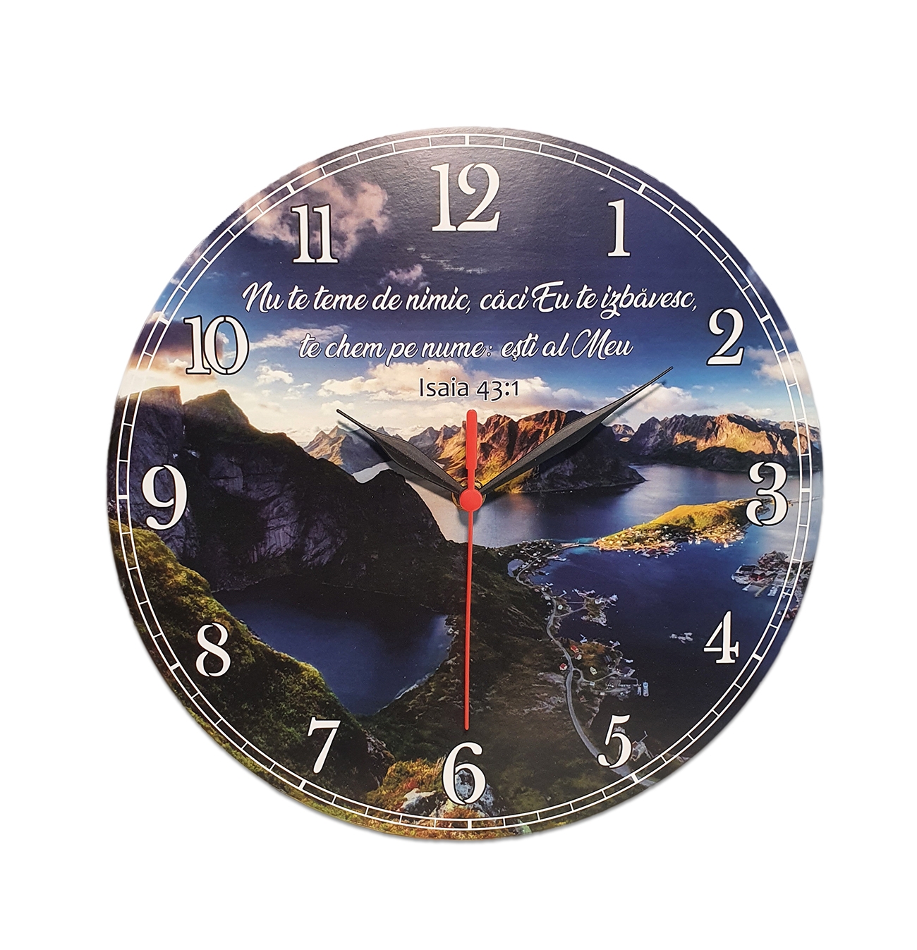 Ceas rotund cu mesaj crestin (30 cm) - Nu te teme de nimic, caci Eu te izbavesc Ceas rotund cu mesaj crestin (30 cm) - Nu te teme de nimic, caci Eu te izbavesc