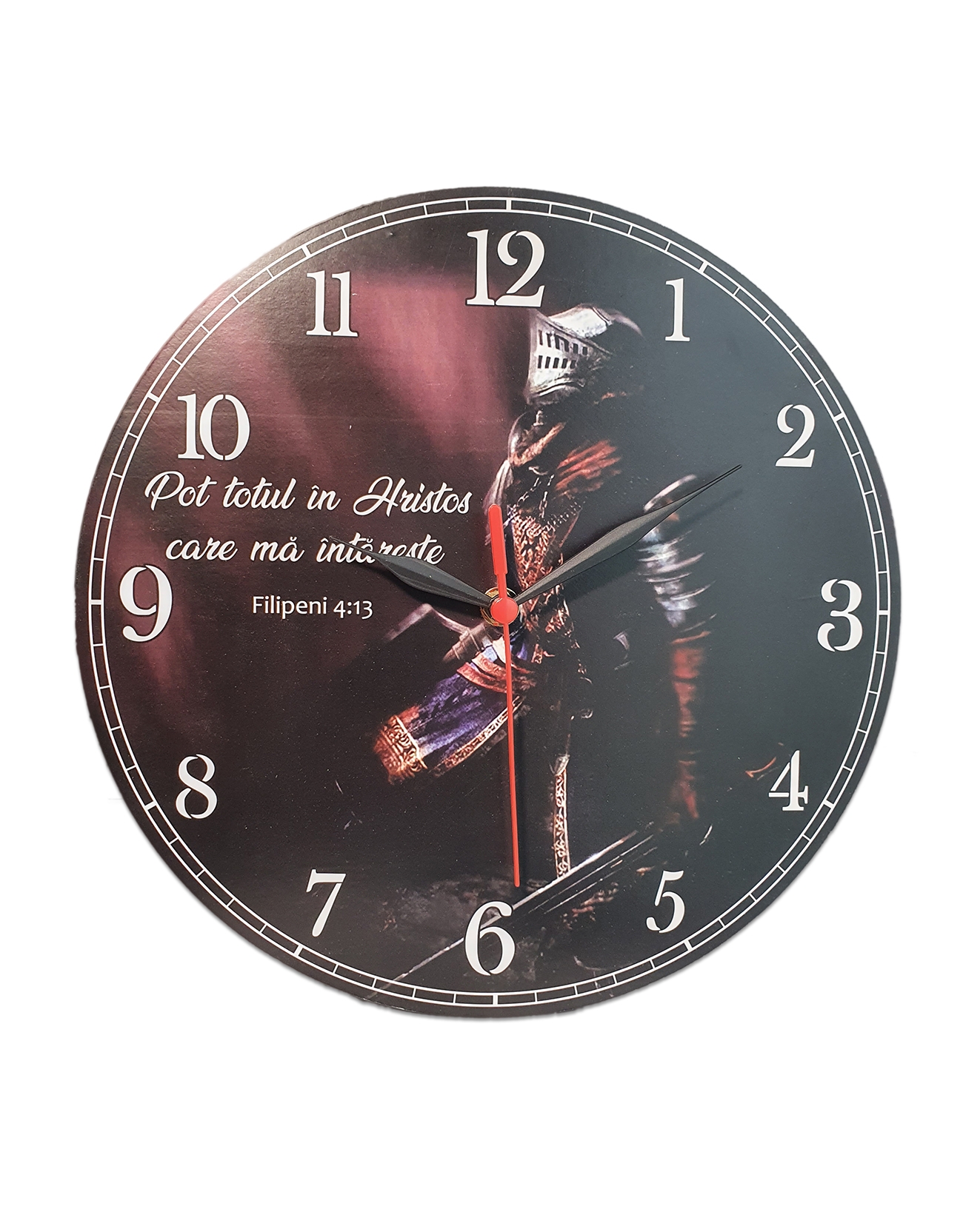 Ceas rotund cu mesaj crestin (30 cm) - Pot totul in Hristos care ma intareste - maro Ceas rotund cu mesaj crestin (30 cm) - Pot totul in Hristos care ma intareste - maro