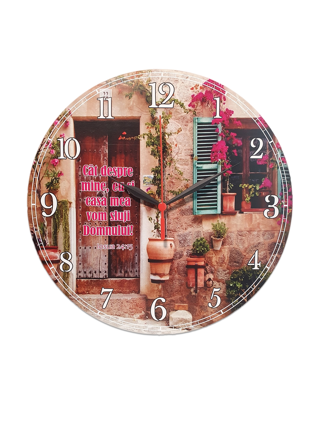 Ceas rotund cu mesaj crestin (30 cm) - Cat despre mine eu si casa mea Ceas rotund cu mesaj crestin (30 cm) - Cat despre mine eu si casa mea