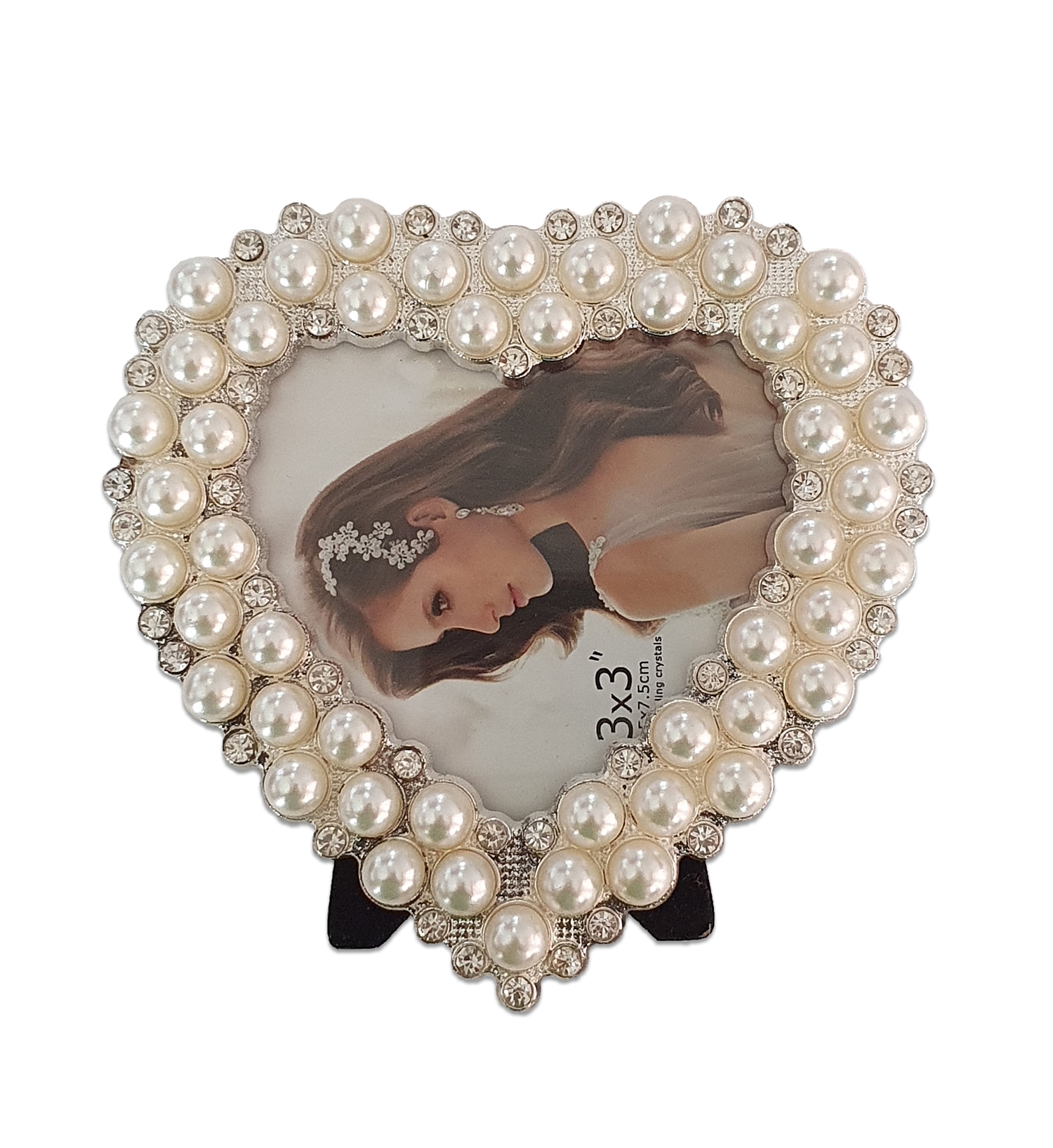 Rama foto metalica cu strasuri si  perle (10x10cm) Rama foto metalica cu strasuri si  perle (10x10cm)