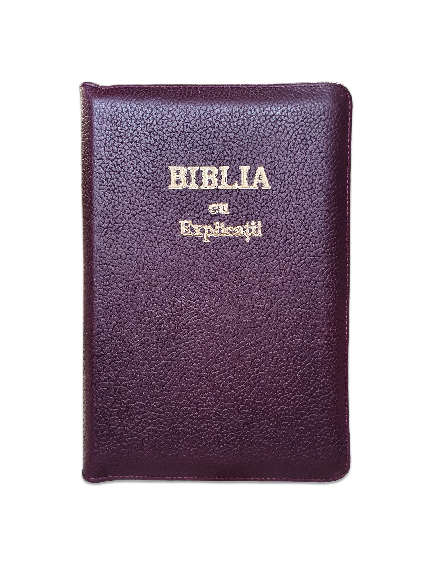 Biblia cu explicatii + concordanta biblica, piele naturala, visiniu inchis, fermoar, fara index, aurita, cuv. lui Isus cu rosu, simbol simpla [CO 77 PF]