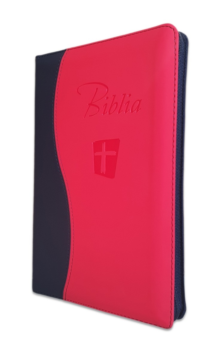 Biblia Noua Traducere (Biblia NTR), marime mare, coperta imitatie piele, negru/rosu, fermoar, index, margini argintii