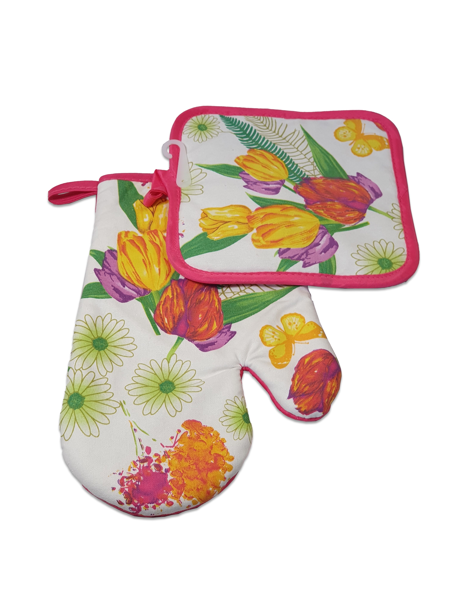 Set manusa de bucatarie + servet termoizolant - Design floral Set manusa de bucatarie + servet termoizolant - Design floral