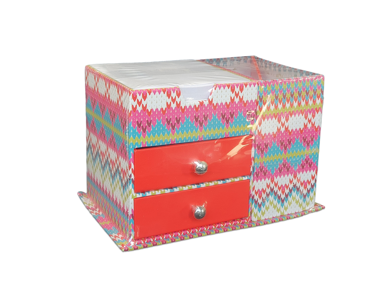 Suport birou din carton cu 2 sertare pentru notes si instrumente de scris Suport birou din carton cu 2 sertare pentru notes si instrumente de scris