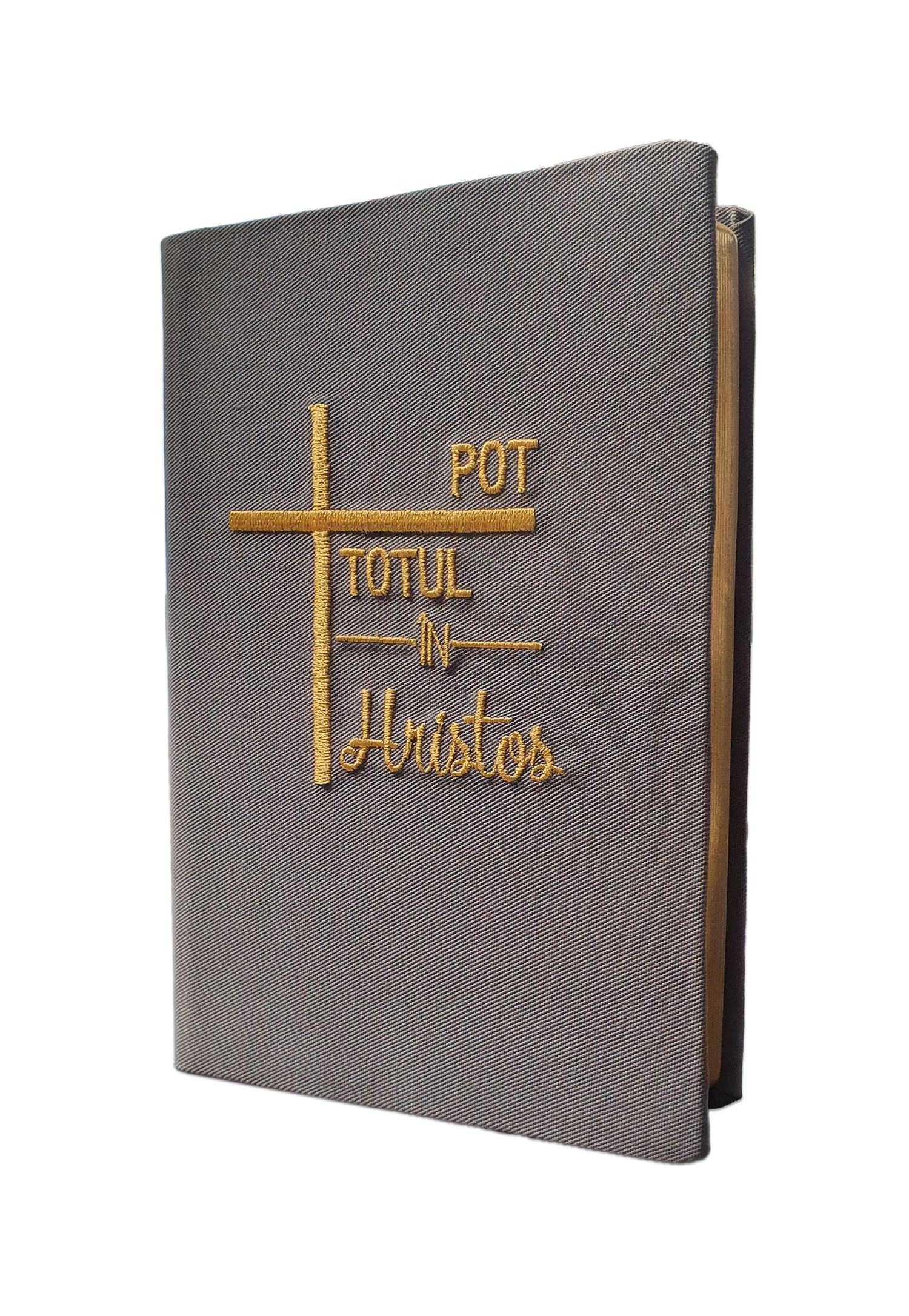 Biblia handmade, marime medie, coperta flexibila textila, Model 43, margini aurii, cuv. lui Isus cu rosu [SB 052 HM]