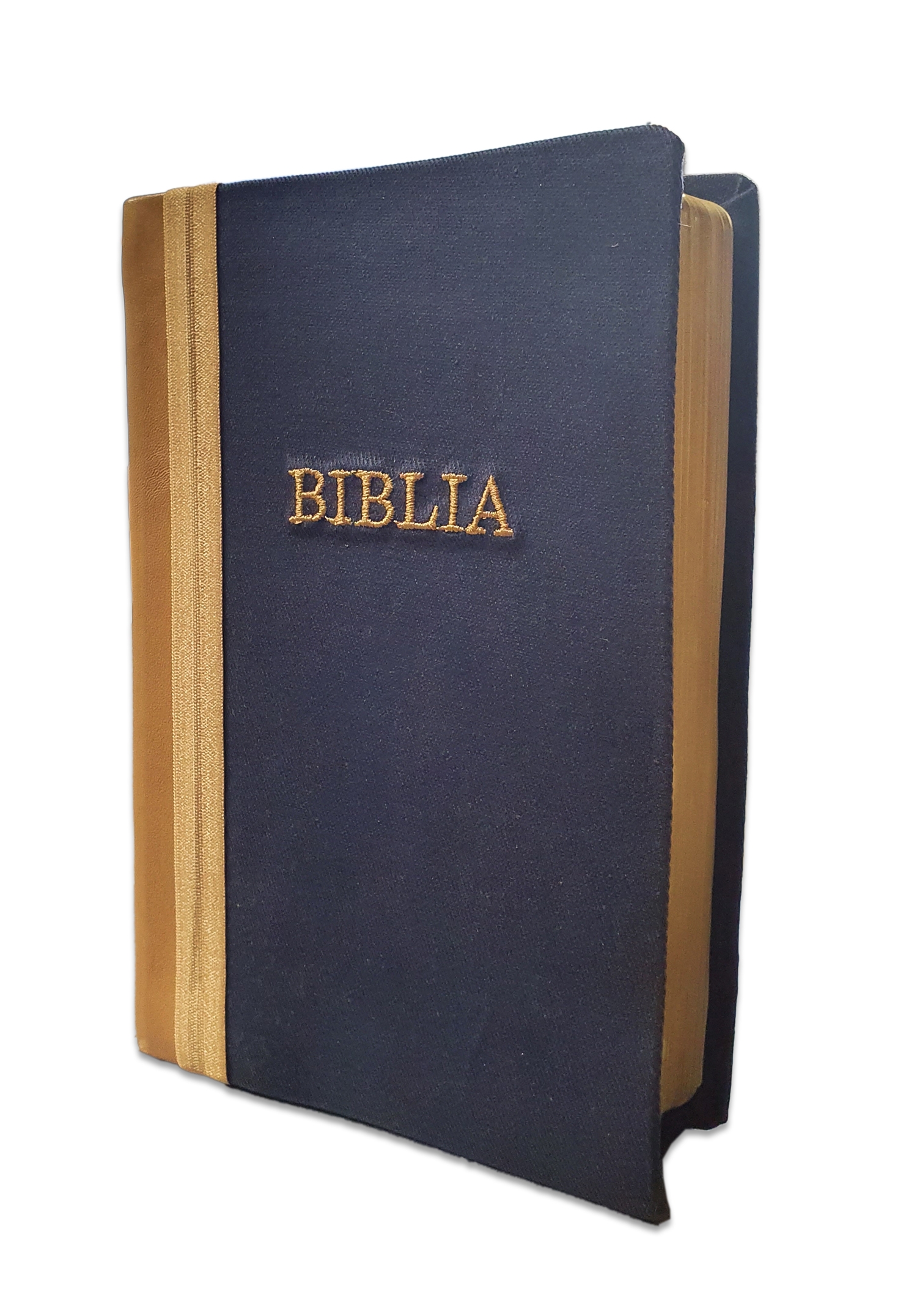 Biblia handmade, marime medie, coperta flexibila textila, Model 42, margini aurii, cuv. lui Isus cu rosu [SB 052 HM]
