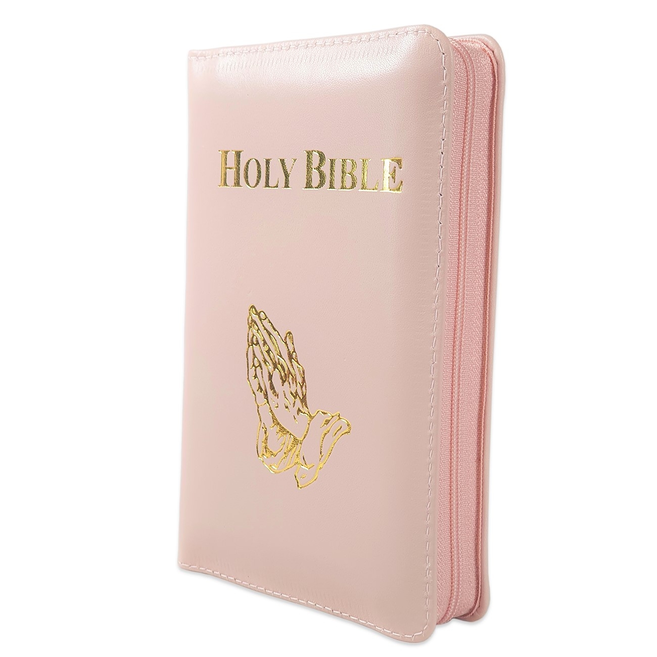 Biblia in lb. engleza, King James Version, mica, piele, culoare crem, aurita, fermoar, cuv. lui Isus cu rosu, simbol maini in rugaciune Biblia in lb. engleza, King James Version, mica, piele, culoare crem, aurita, fermoar, cuv. lui Isus cu rosu, simbol maini in rugaciune