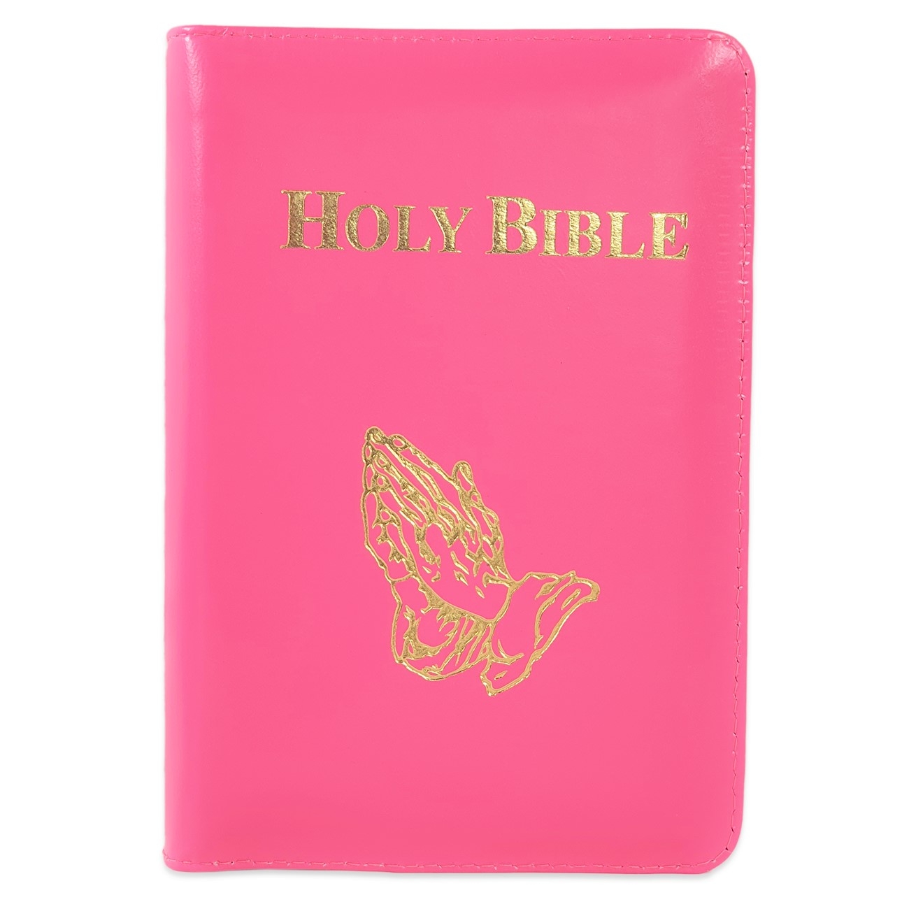 Biblia in lb. engleza, King James Version, mica, piele, roz, aurita, fermoar, cuv. lui Isus cu rosu, simbol maini in rugaciune Biblia in lb. engleza, King James Version, mica, piele, roz, aurita, fermoar, cuv. lui Isus cu rosu, simbol maini in rugaciune